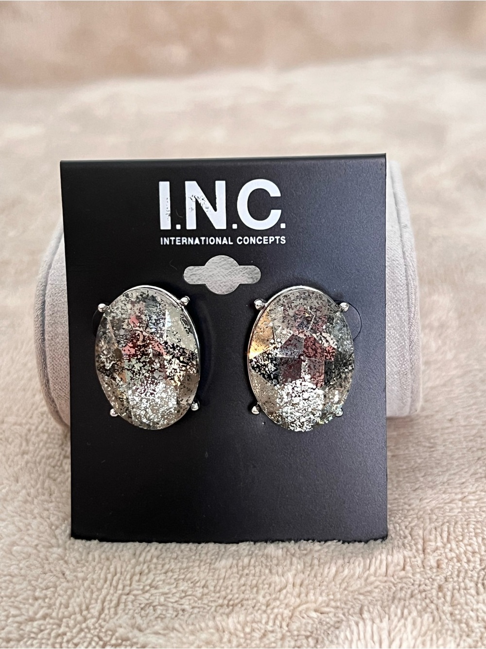 I.N.C. Metallic Glitter Oval Stud Earrings - Silver & Multicolor